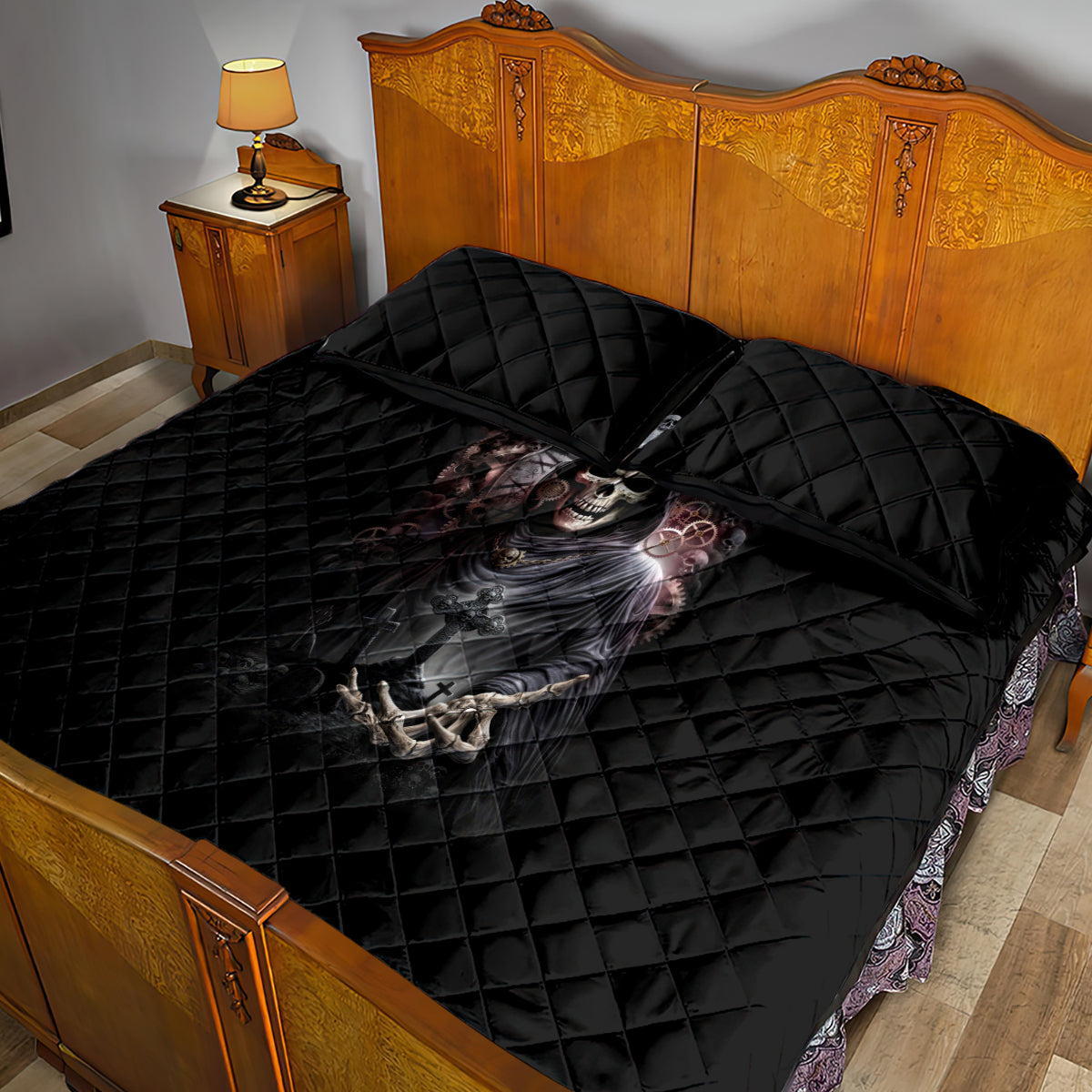 Skull Quilt Bed Set Skull Grim Time Reaper - Wonder Print Shop