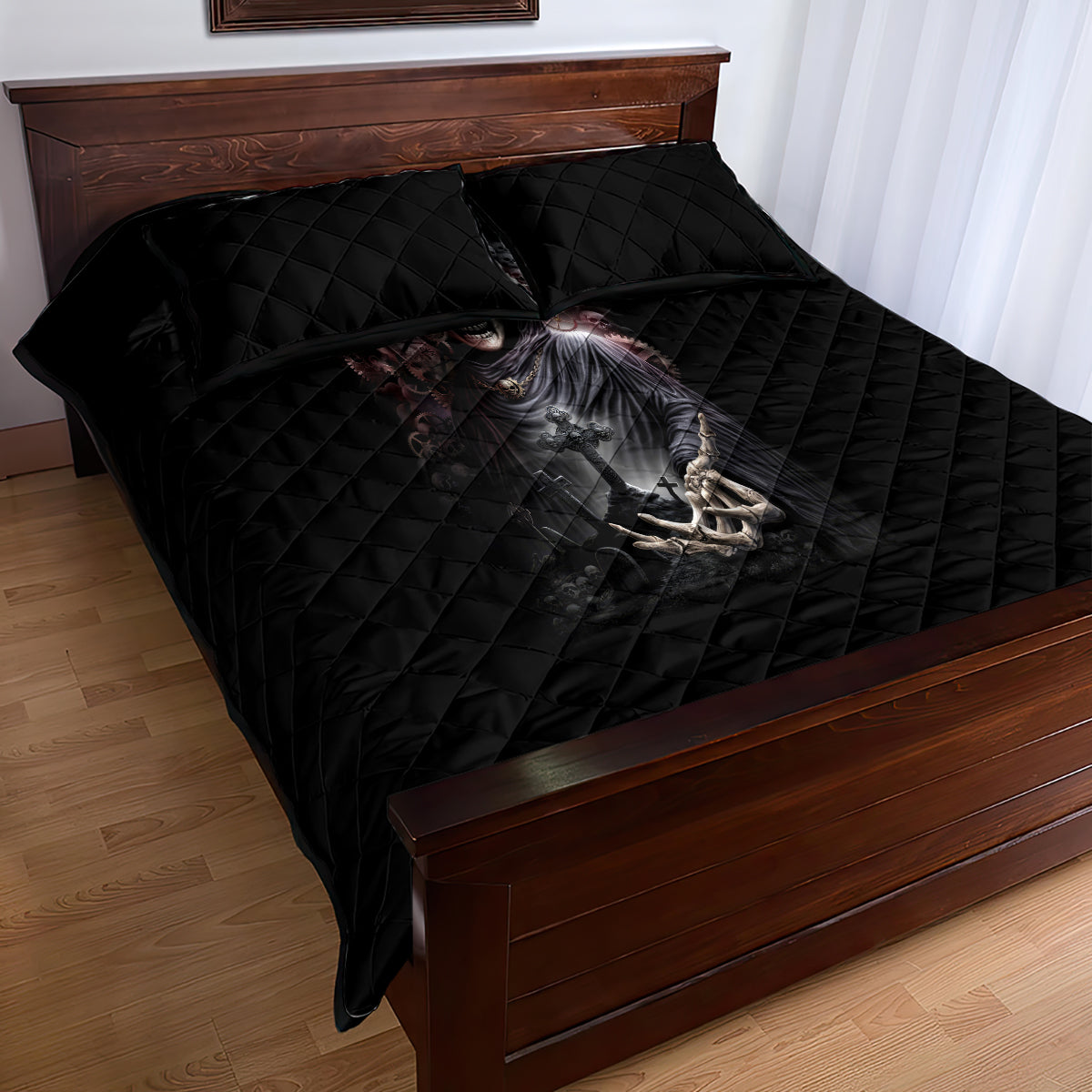 Skull Quilt Bed Set Skull Grim Time Reaper - Wonder Print Shop
