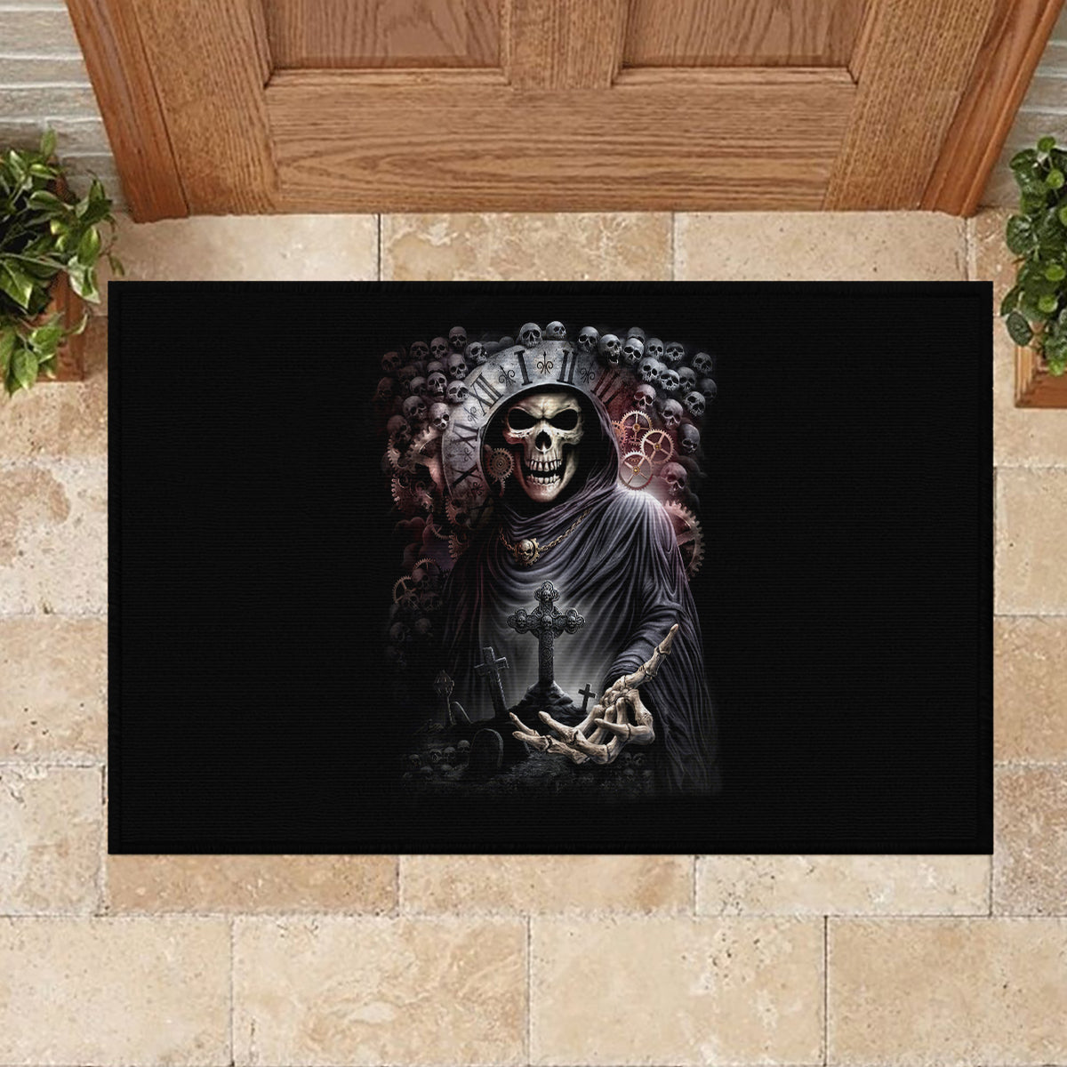 Skull Rubber Doormat Skull Grim Time Reaper - Wonder Print Shop