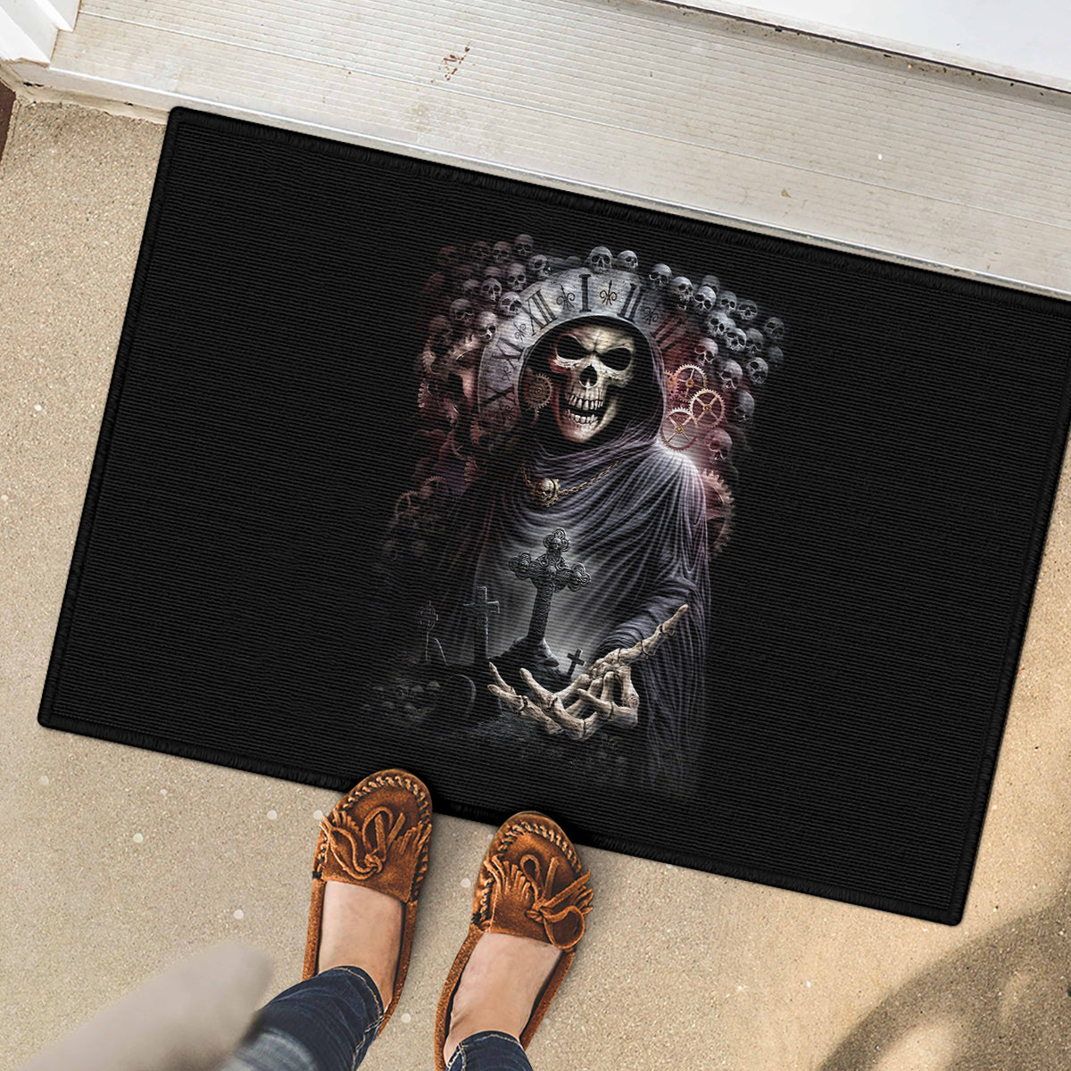 Skull Rubber Doormat Skull Grim Time Reaper - Wonder Print Shop