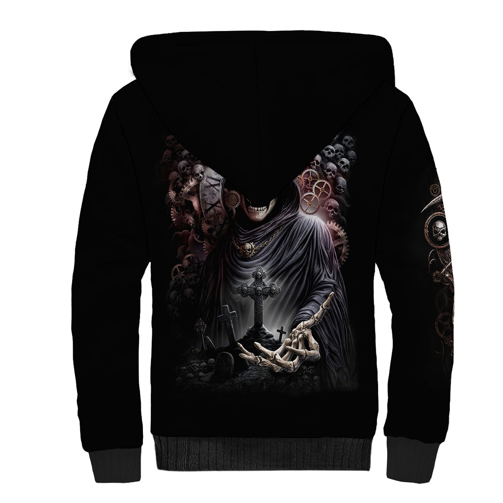 Skull Sherpa Hoodie Skull Grim Time Reaper - Wonder Print Shop