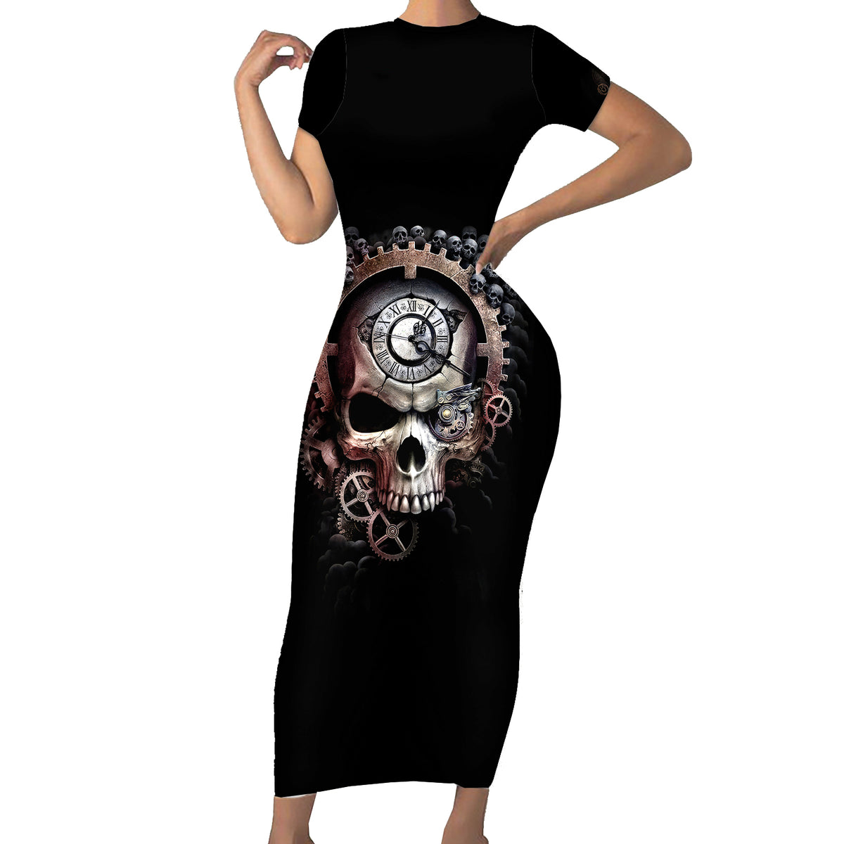 Skull Short Sleeve Bodycon Dress Skull Grim Time Reaper - Wonder Print Shop