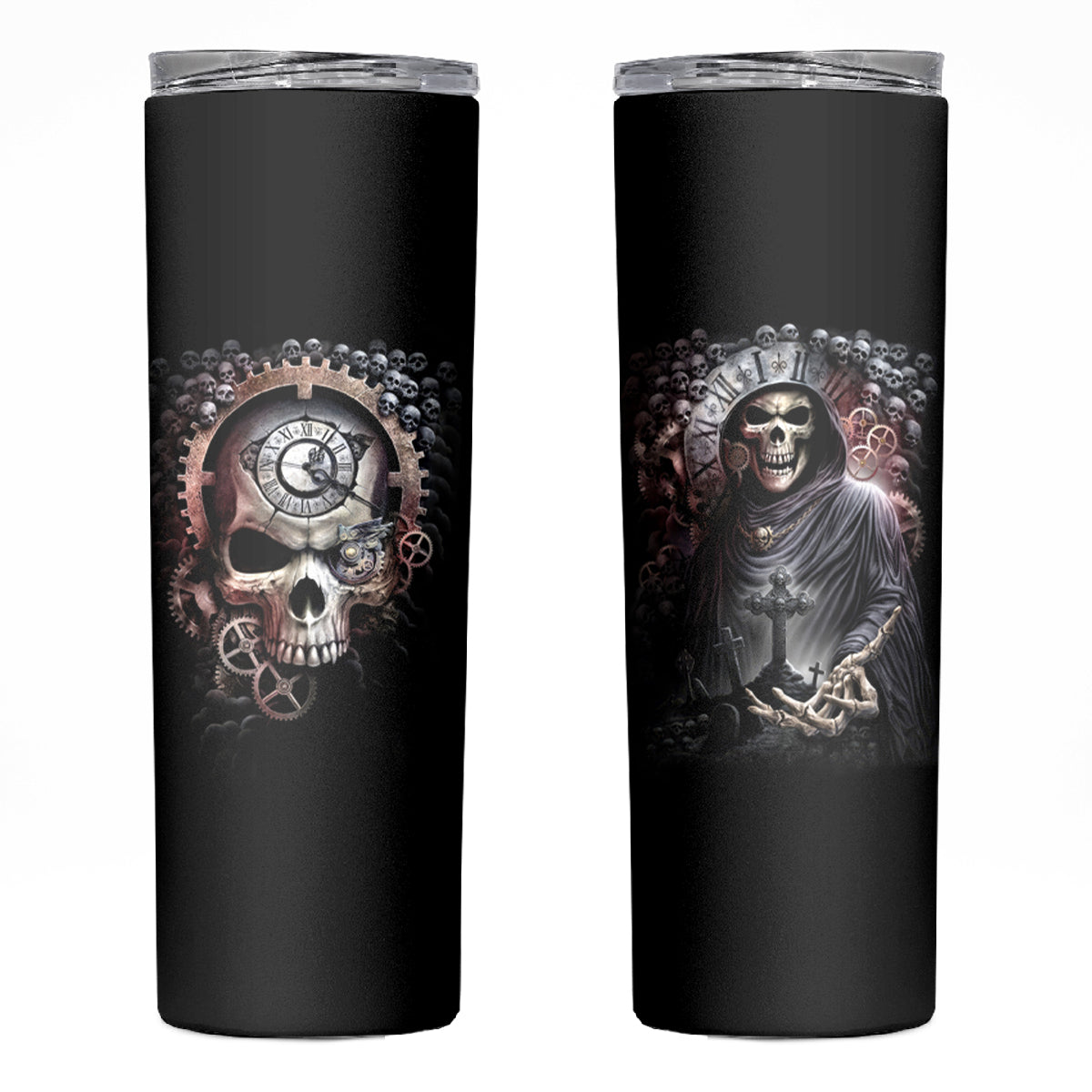 Skull Skinny Tumbler Skull Grim Time Reaper - Wonder Print Shop