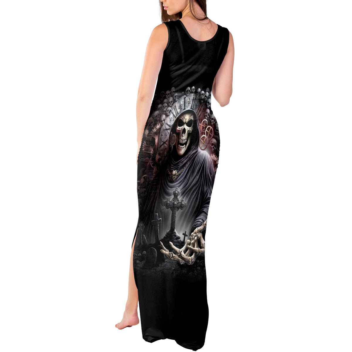 Skull Tank Maxi Dress Skull Grim Time Reaper - Wonder Print Shop