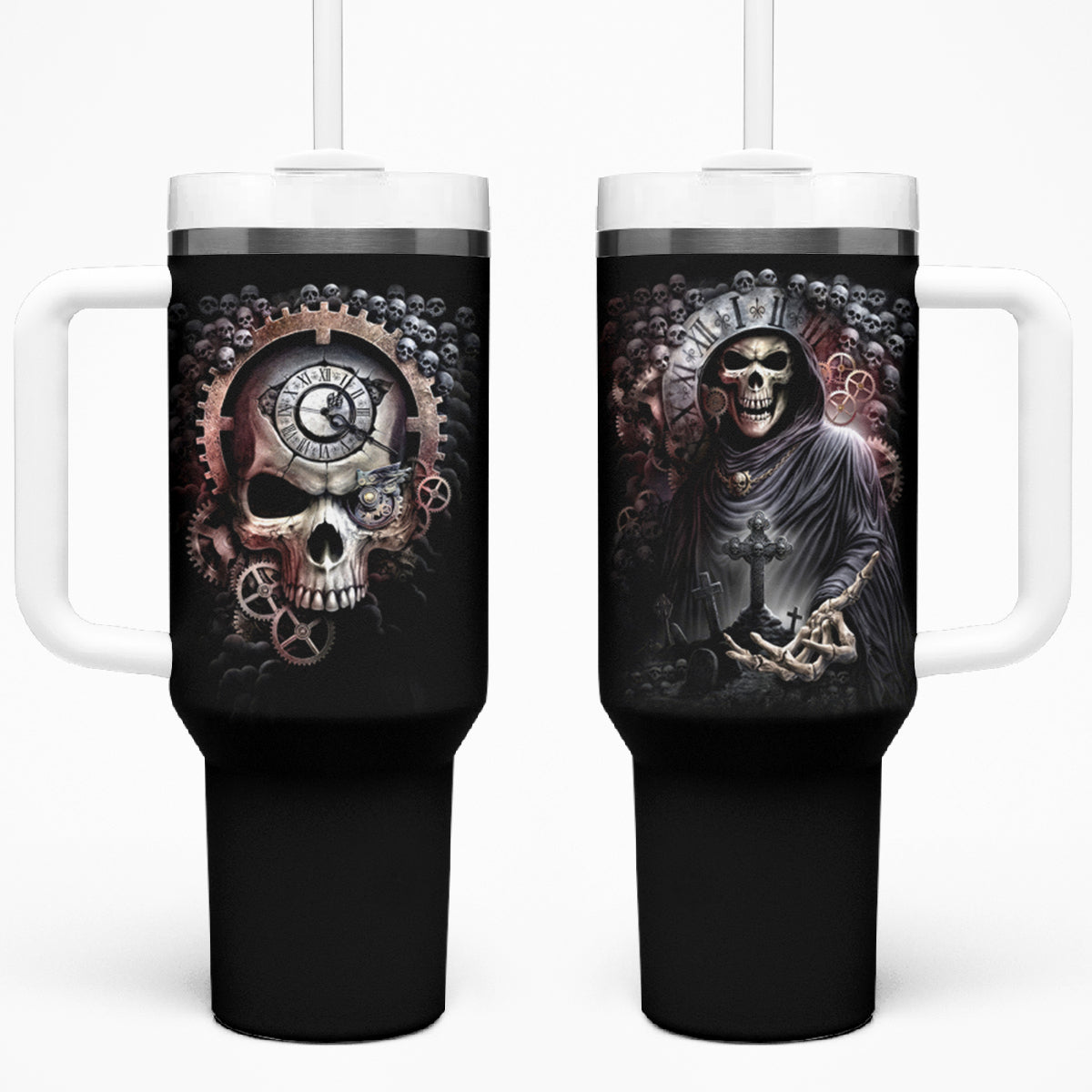 Skull Tumbler With Handle Skull Grim Time Reaper - Wonder Print Shop