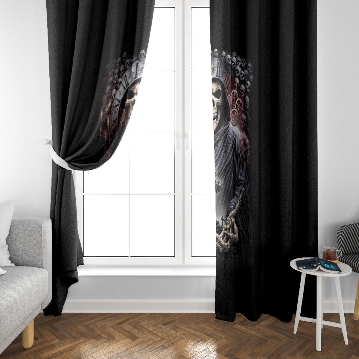 Skull Window Curtain Skull Grim Time Reaper - Wonder Print Shop