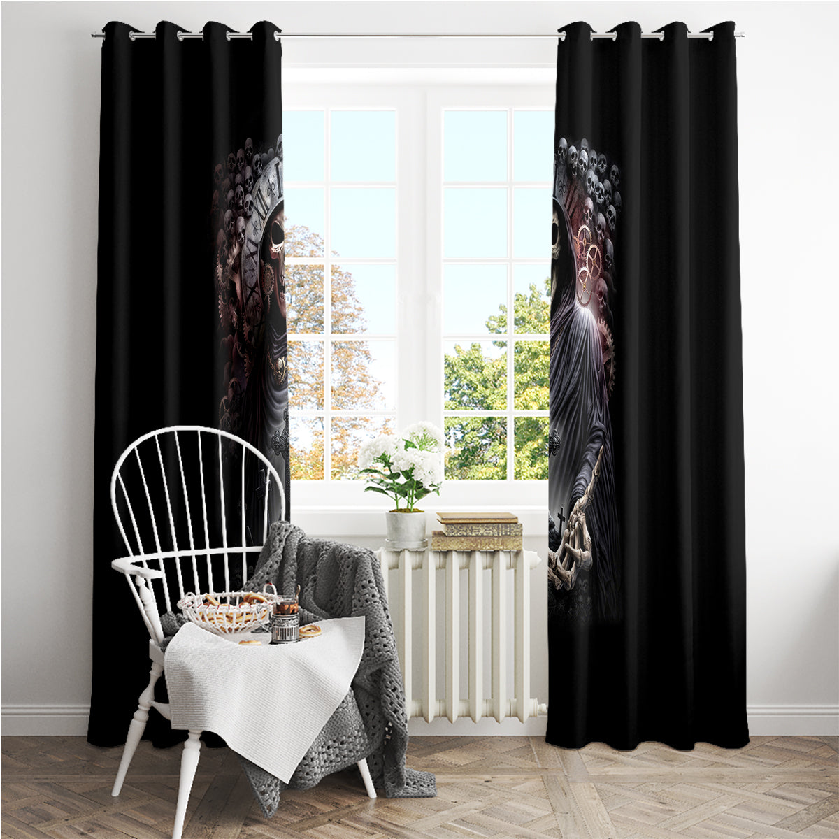 Skull Window Curtain Skull Grim Time Reaper - Wonder Print Shop