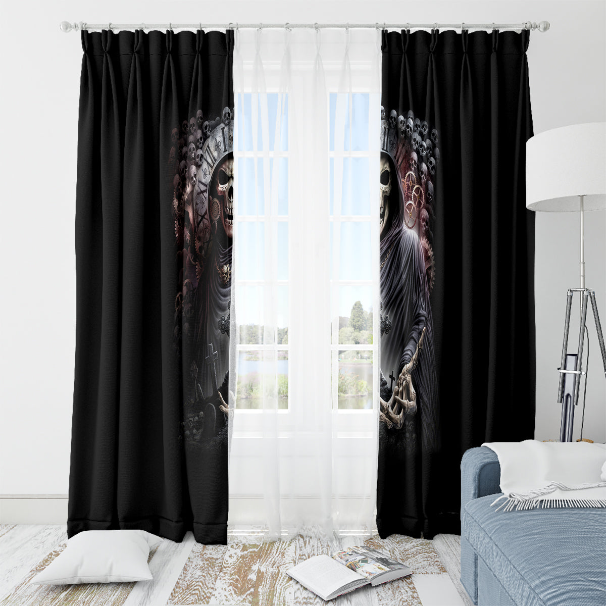 Skull Window Curtain Skull Grim Time Reaper - Wonder Print Shop