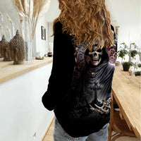 Skull Women Casual Shirt Skull Grim Time Reaper - Wonder Print Shop