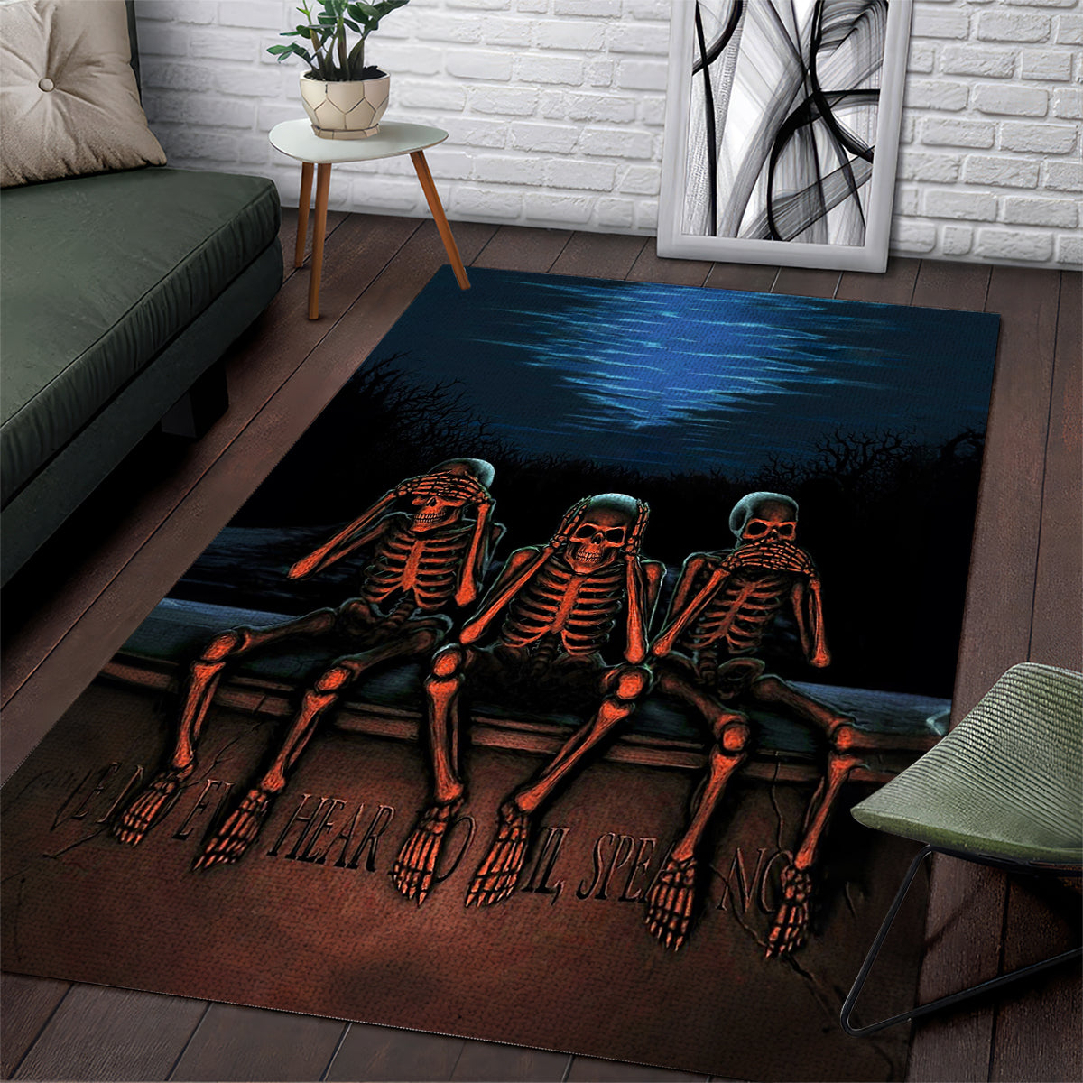 Skull Area Rug Three Skeleton No See No Speak No Hear - Wonder Print Shop