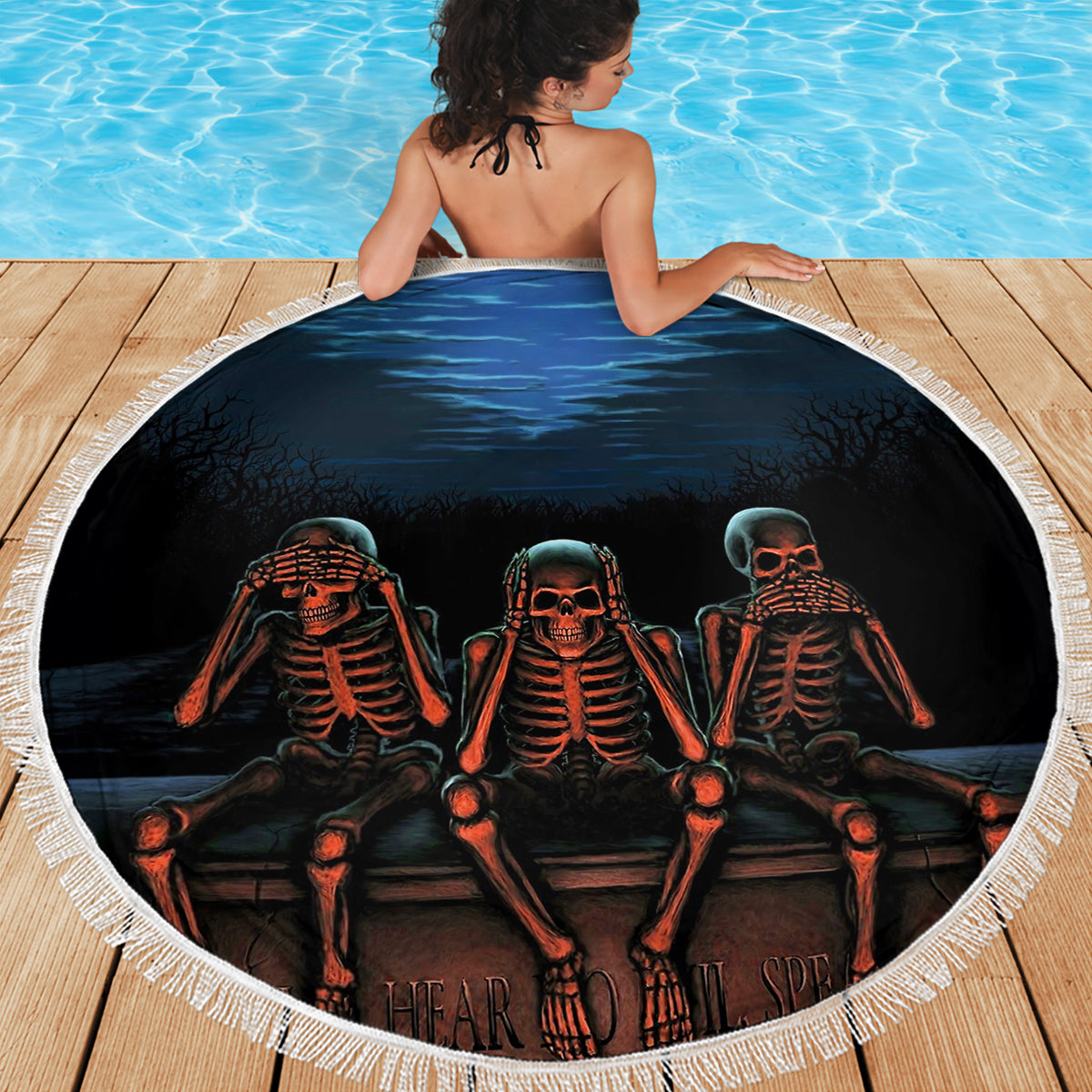 Skull Beach Blanket Three Skeleton No See No Speak No Hear - Wonder Print Shop