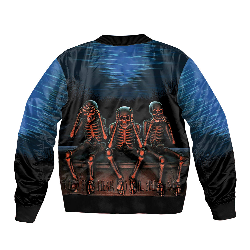 Skull Bomber Jacket Three Skeleton No See No Speak No Hear - Wonder Print Shop