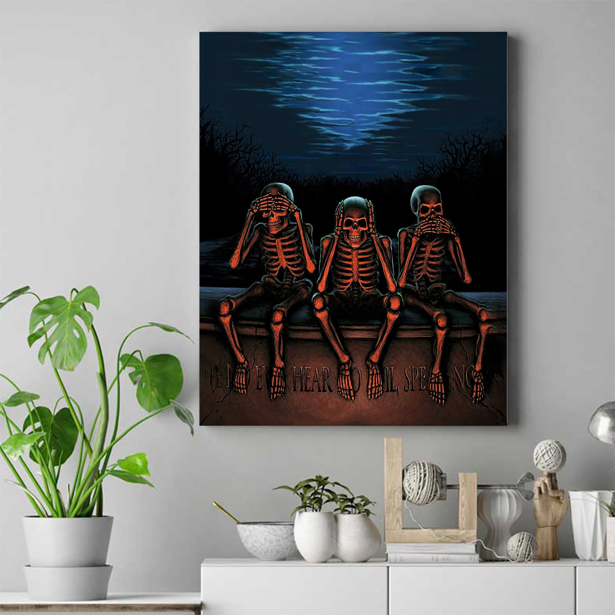 Skull Canvas Wall Art Three Skeleton No See No Speak No Hear - Wonder Print Shop