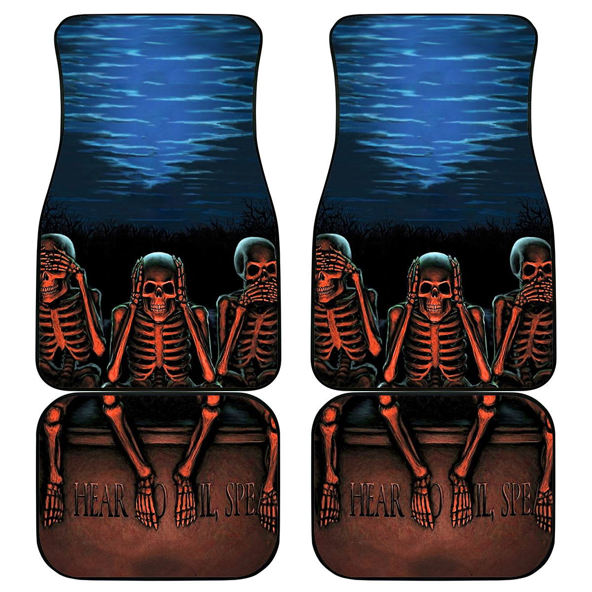Skull Car Mats Three Skeleton No See No Speak No Hear - Wonder Print Shop