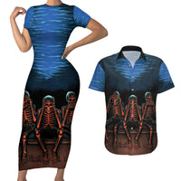 Skull Couples Matching Short Sleeve Bodycon Dress and Hawaiian Shirt Three Skeleton No See No Speak No Hear - Wonder Print Shop