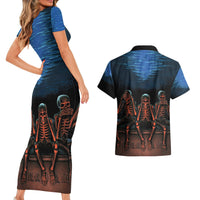 Skull Couples Matching Short Sleeve Bodycon Dress and Hawaiian Shirt Three Skeleton No See No Speak No Hear - Wonder Print Shop
