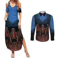 Skull Couples Matching Summer Maxi Dress and Long Sleeve Button Shirts Three Skeleton No See No Speak No Hear - Wonder Print Shop