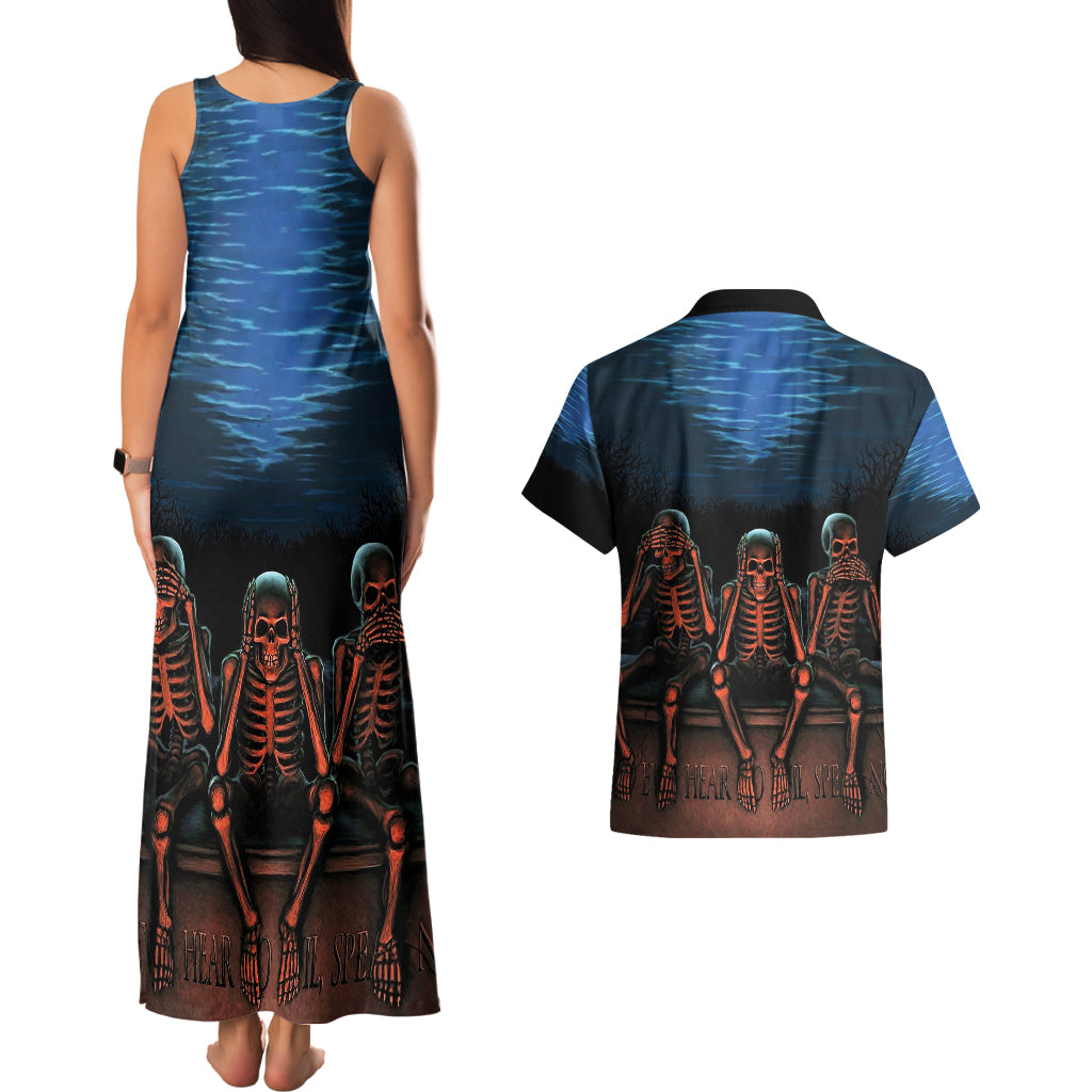 Skull Couples Matching Tank Maxi Dress And Hawaiian Shirt Three Skeleton No See No Speak No Hear - Wonder Print Shop