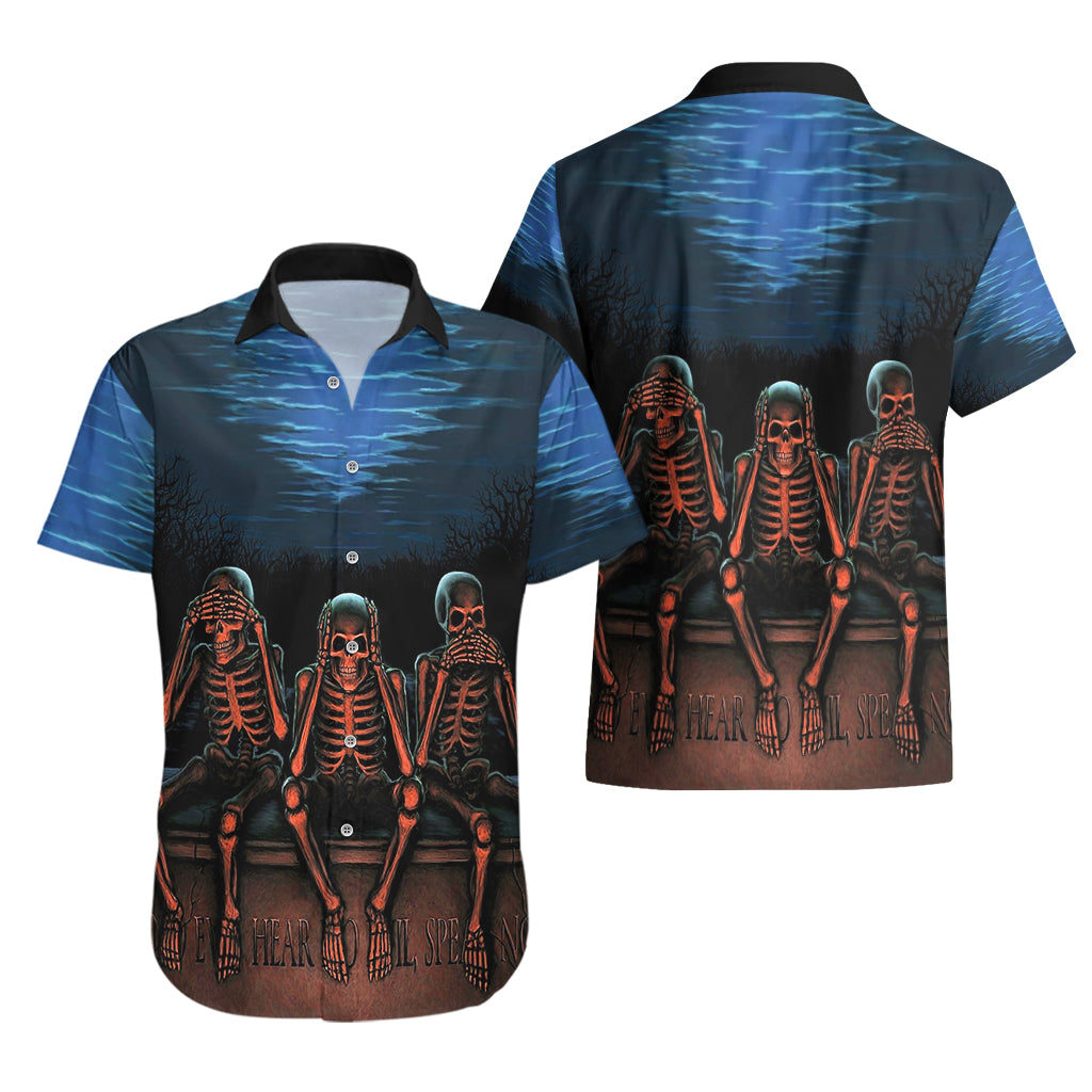 Skull Hawaiian Shirt Three Skeleton No See No Speak No Hear - Wonder Print Shop