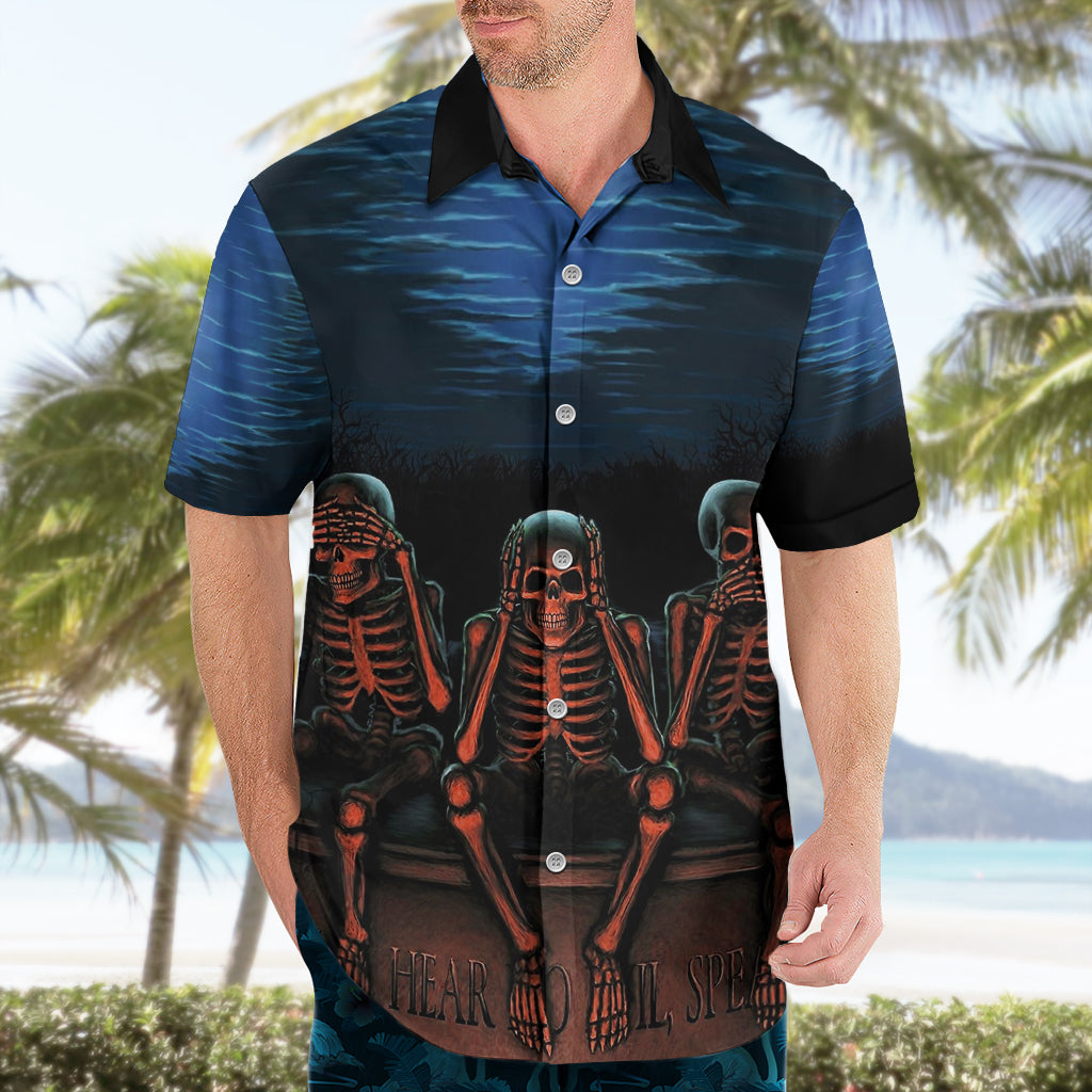 Skull Hawaiian Shirt Three Skeleton No See No Speak No Hear - Wonder Print Shop