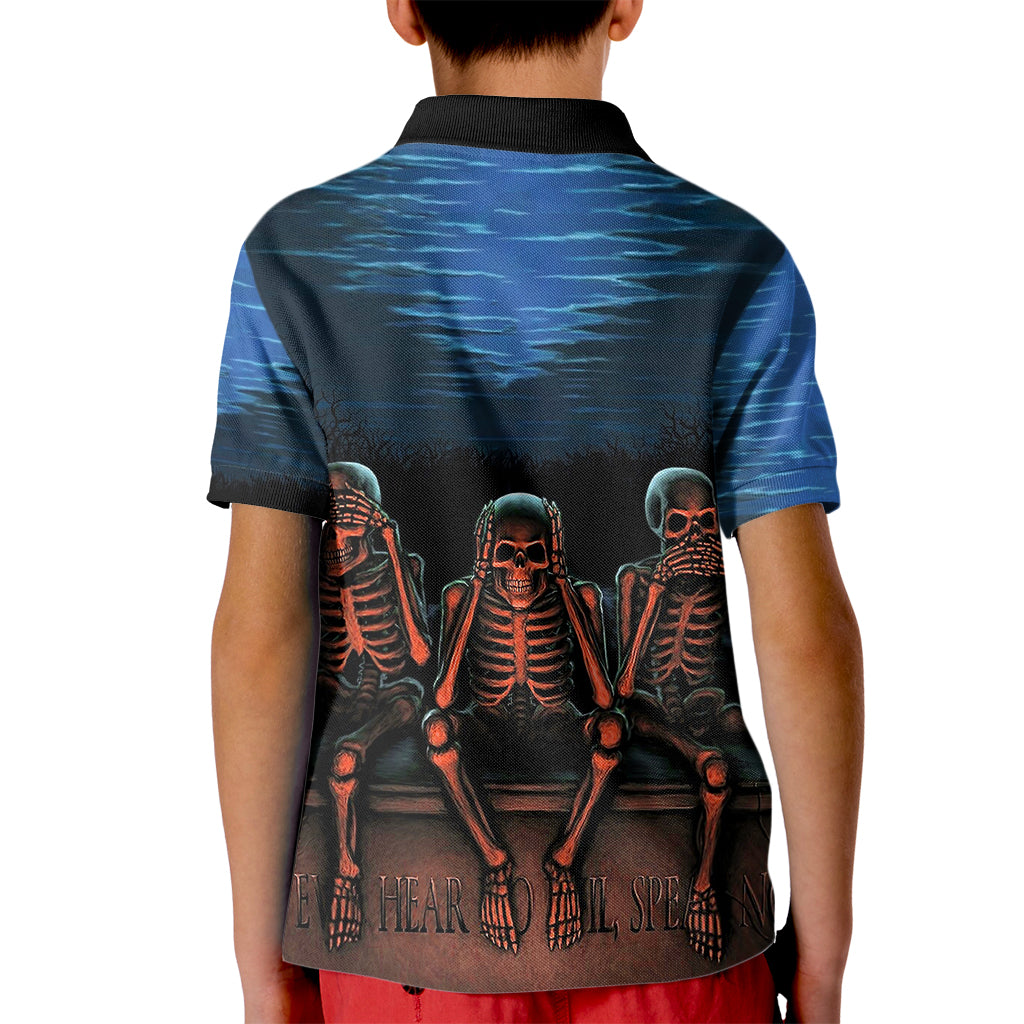 Skull Kid Polo Shirt Three Skeleton No See No Speak No Hear - Wonder Print Shop