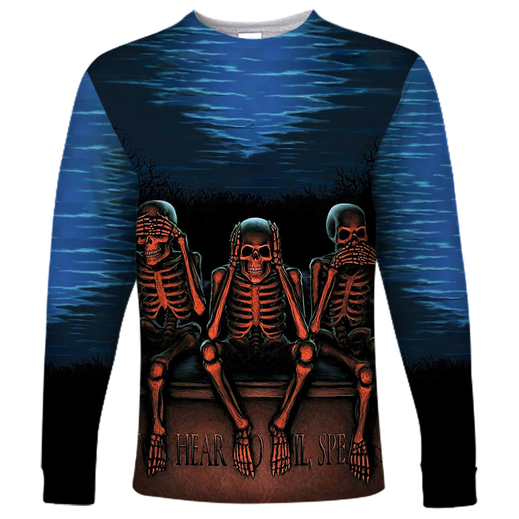Skull Long Sleeve Shirt Three Skeleton No See No Speak No Hear - Wonder Print Shop