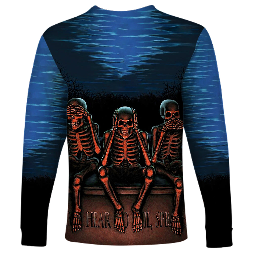 Skull Long Sleeve Shirt Three Skeleton No See No Speak No Hear - Wonder Print Shop