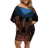 Skull Off Shoulder Short Dress Three Skeleton No See No Speak No Hear - Wonder Print Shop