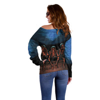 Skull Off Shoulder Sweater Three Skeleton No See No Speak No Hear - Wonder Print Shop