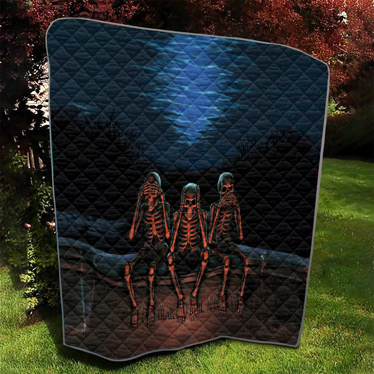Skull Quilt Three Skeleton No See No Speak No Hear - Wonder Print Shop