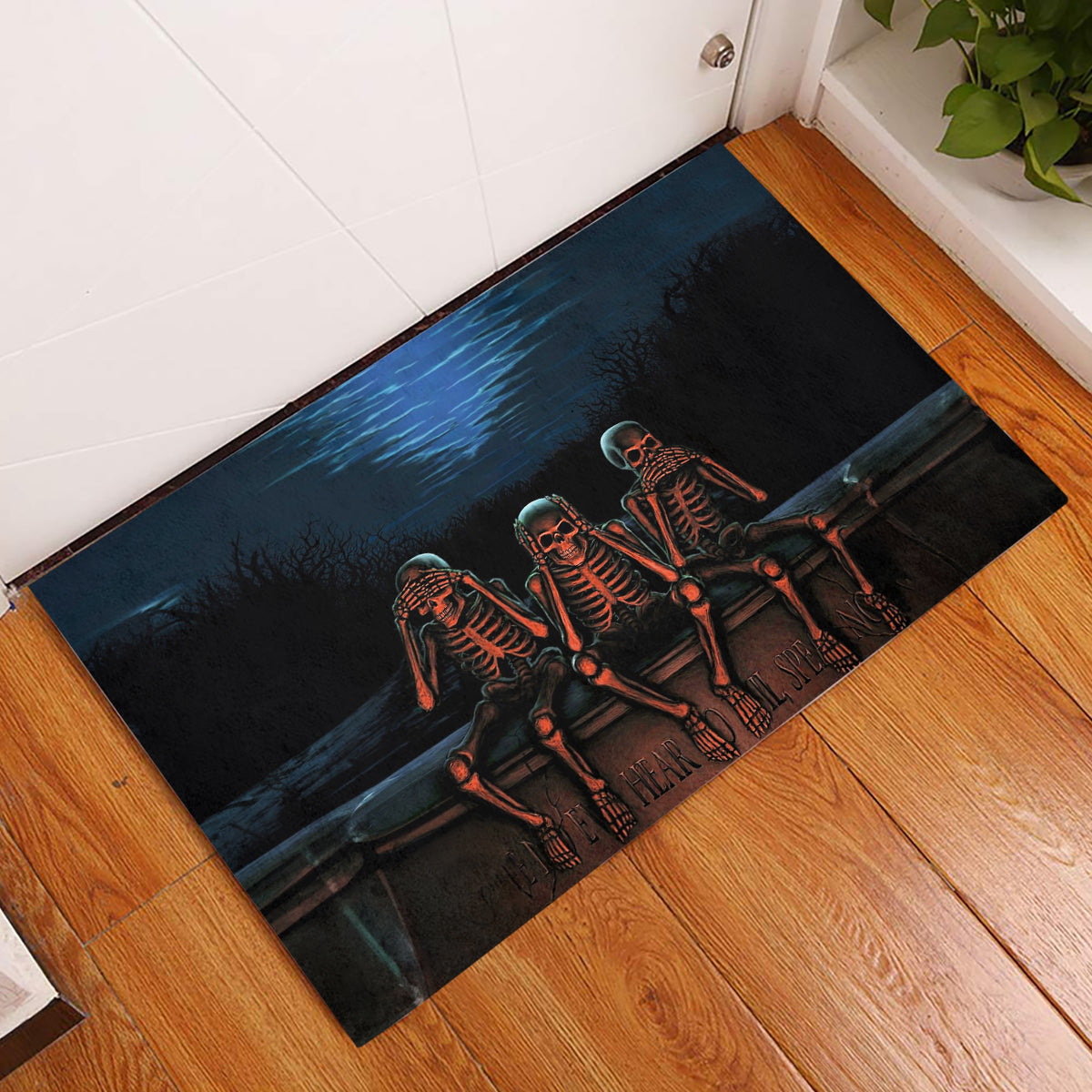 Skull Rubber Doormat Three Skeleton No See No Speak No Hear - Wonder Print Shop