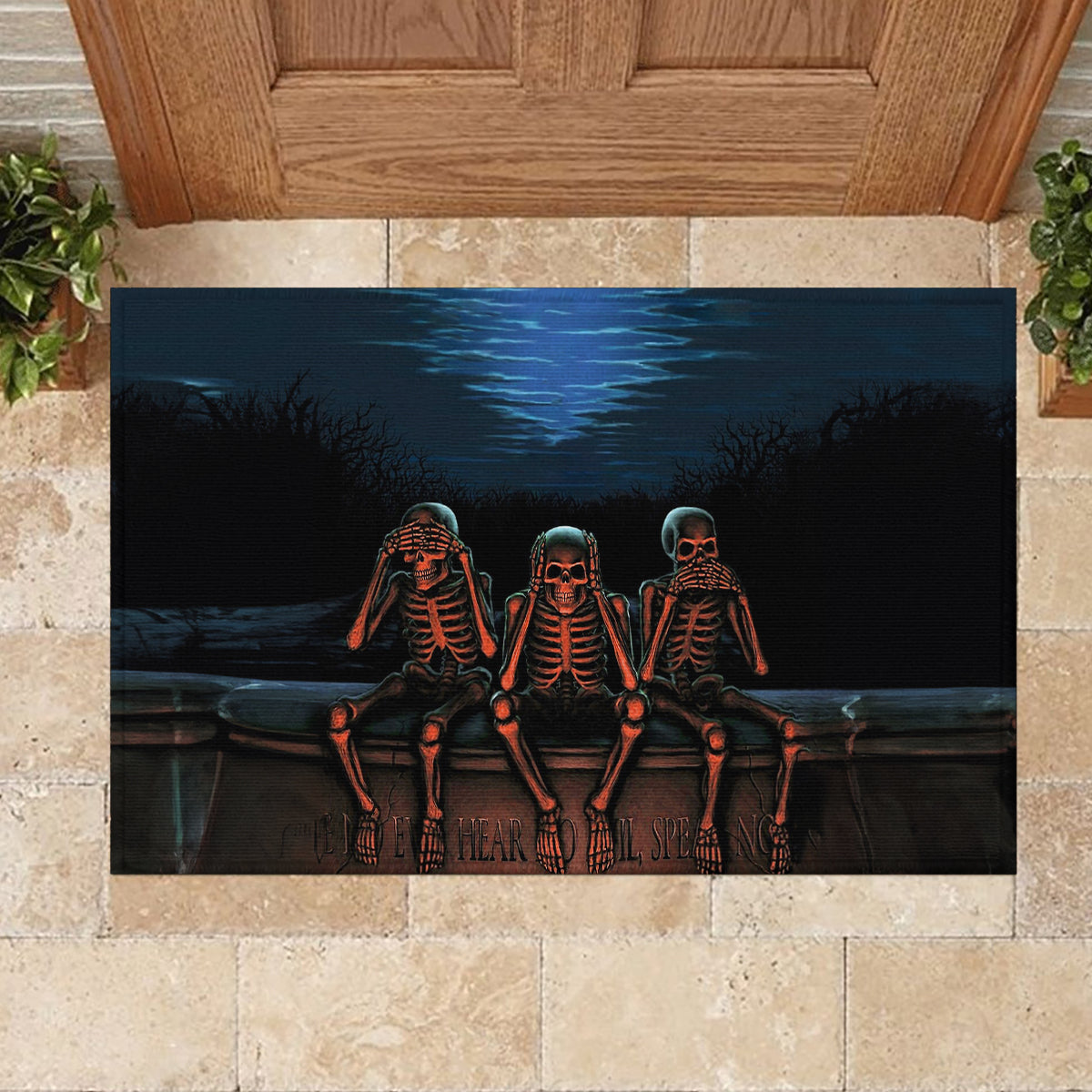 Skull Rubber Doormat Three Skeleton No See No Speak No Hear - Wonder Print Shop