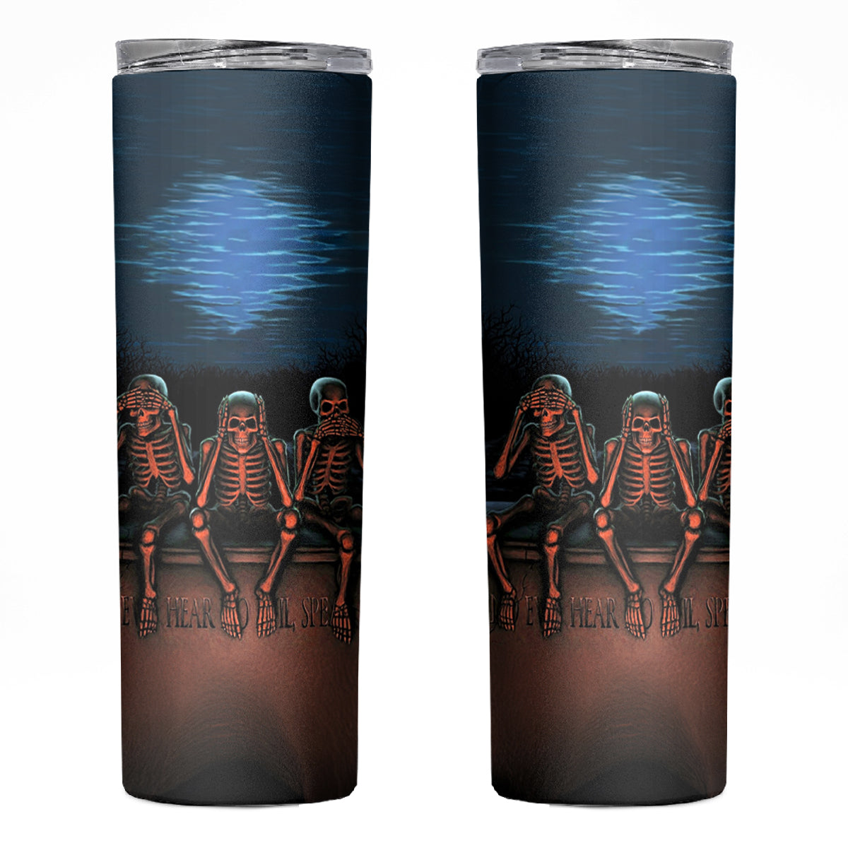 Skull Skinny Tumbler Three Skeleton No See No Speak No Hear - Wonder Print Shop