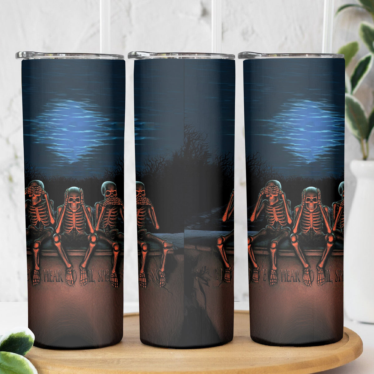 Skull Skinny Tumbler Three Skeleton No See No Speak No Hear - Wonder Print Shop