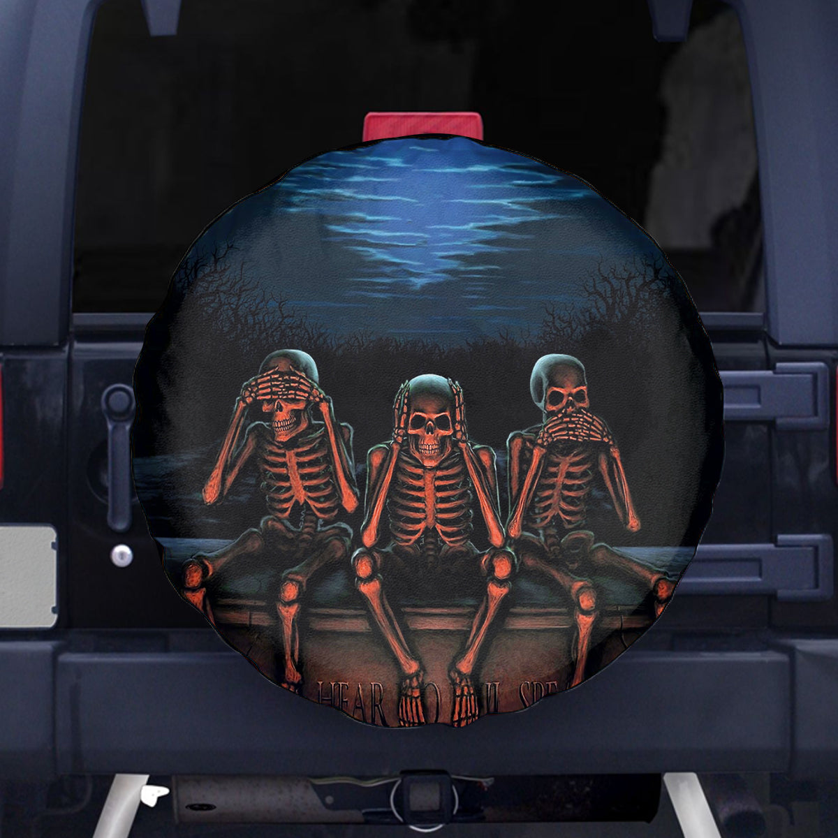 Skull Spare Tire Cover Three Skeleton No See No Speak No Hear - Wonder Print Shop