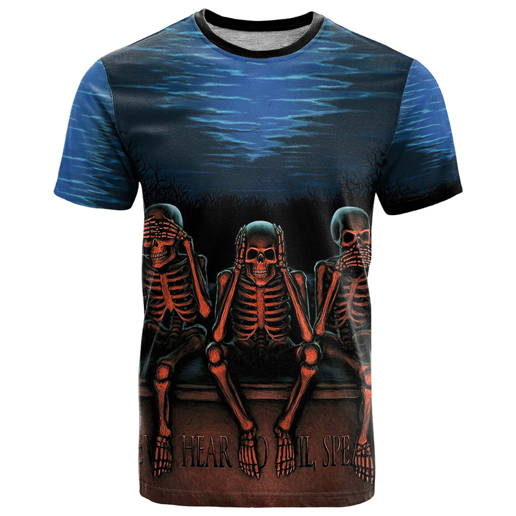 Skull T Shirt Three Skeleton No See No Speak No Hear - Wonder Print Shop