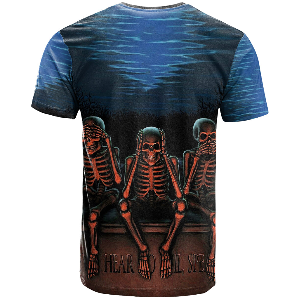 Skull T Shirt Three Skeleton No See No Speak No Hear - Wonder Print Shop