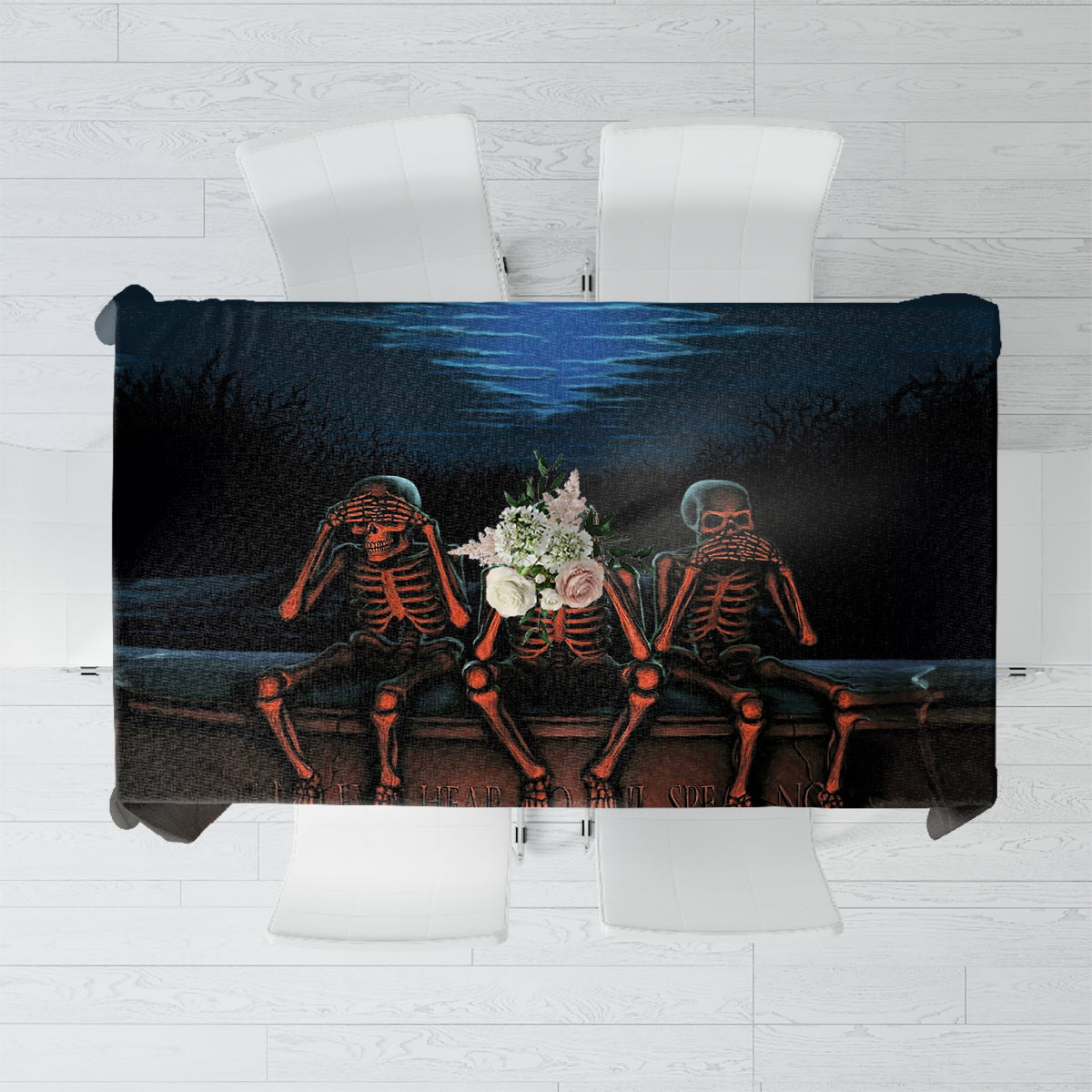 Skull Tablecloth Three Skeleton No See No Speak No Hear - Wonder Print Shop