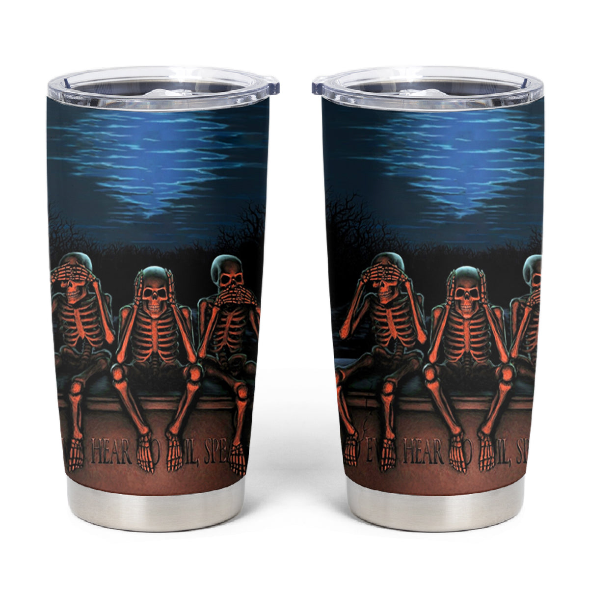 Skull Tumbler Cup Three Skeleton No See No Speak No Hear - Wonder Print Shop