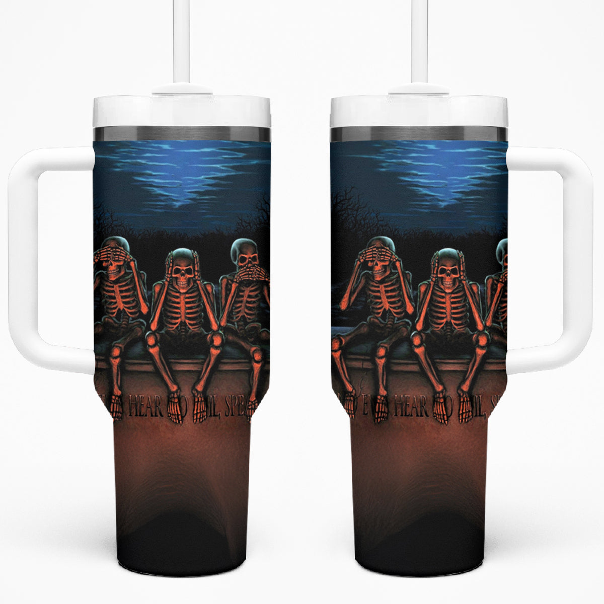 Skull Tumbler With Handle Three Skeleton No See No Speak No Hear - Wonder Print Shop