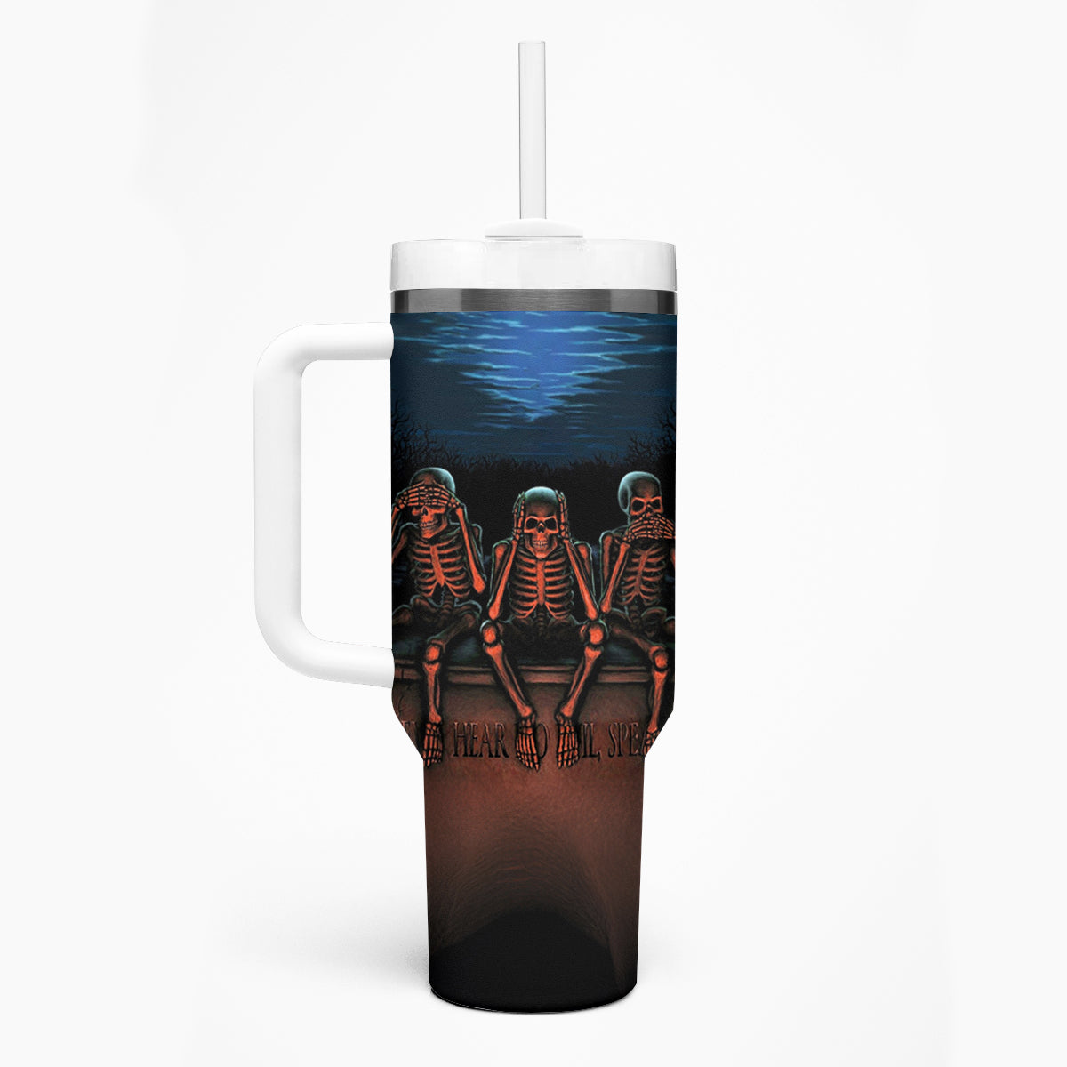 Skull Tumbler With Handle Three Skeleton No See No Speak No Hear - Wonder Print Shop