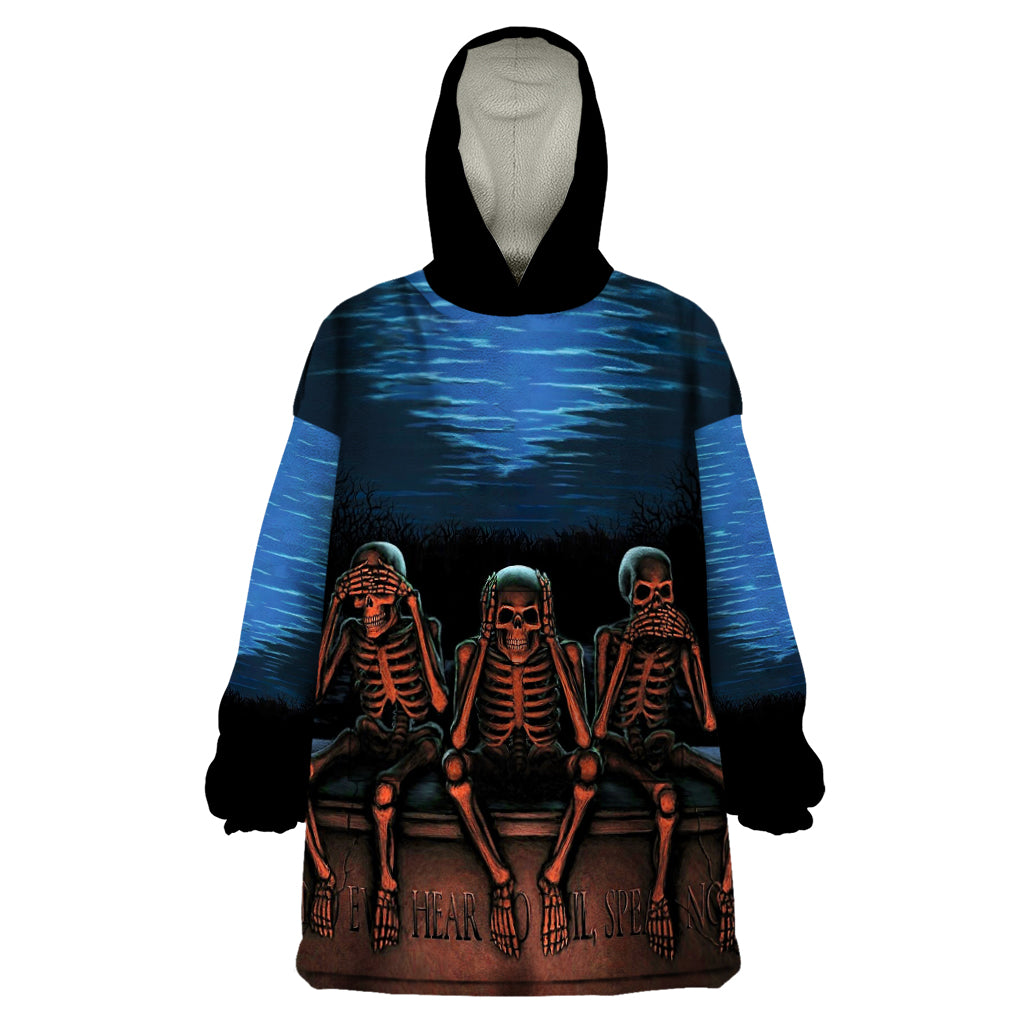 Skull Wearable Blanket Hoodie Three Skeleton No See No Speak No Hear - Wonder Print Shop
