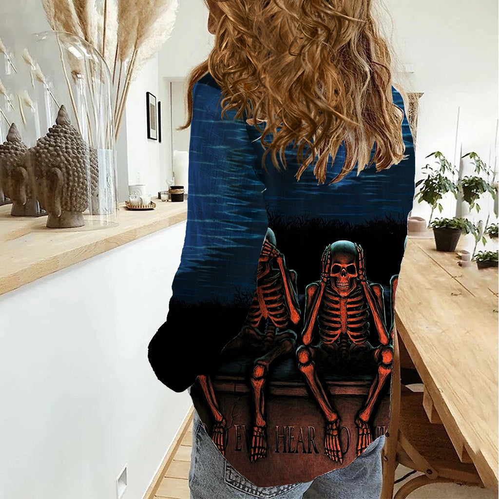 Skull Women Casual Shirt Three Skeleton No See No Speak No Hear - Wonder Print Shop
