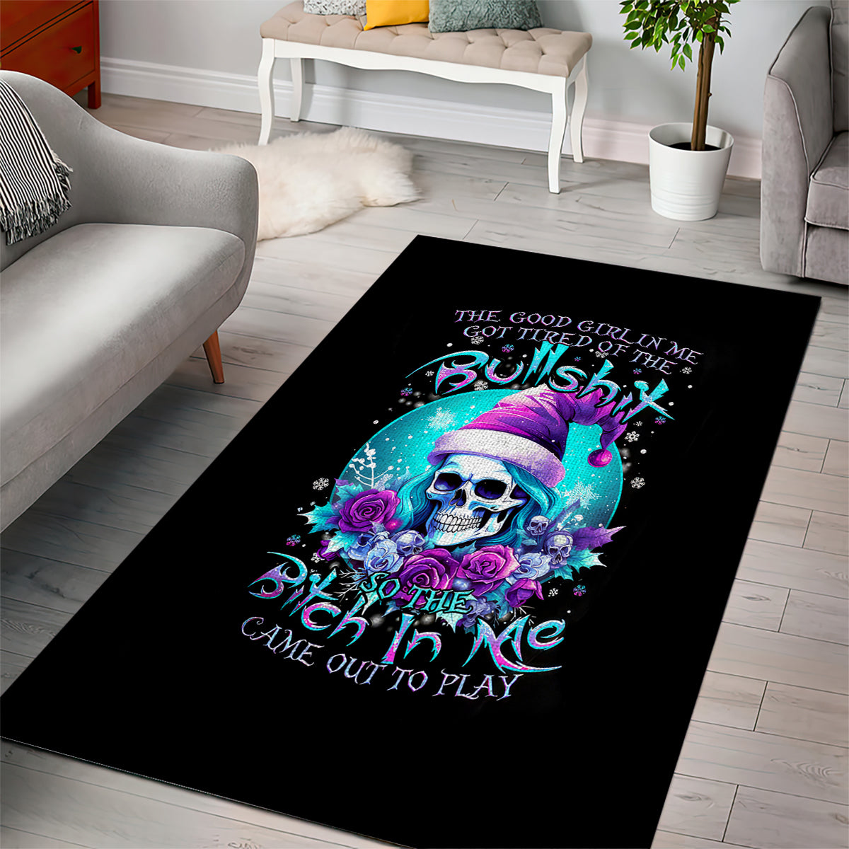 Skull Witch Santa Area Rug The Good Girl In Me Got Tired So Bitch In Me Came Out - Wonder Print Shop