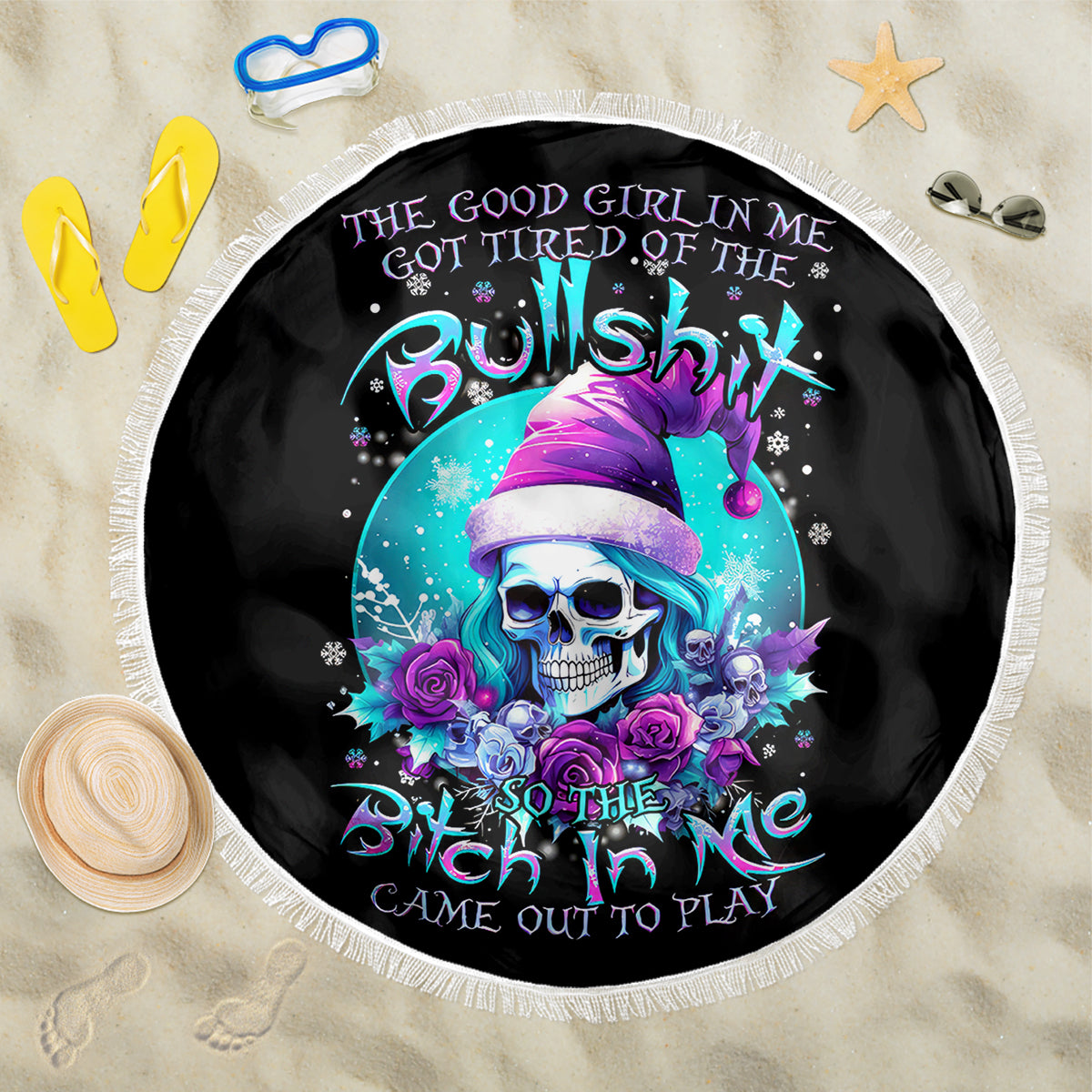 Skull Witch Santa Beach Blanket The Good Girl In Me Got Tired So Bitch In Me Came Out - Wonder Print Shop