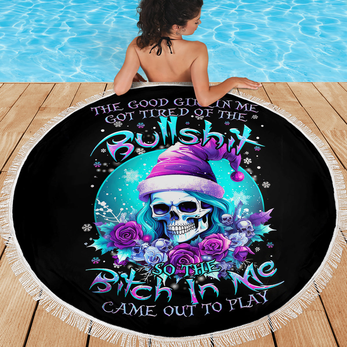 Skull Witch Santa Beach Blanket The Good Girl In Me Got Tired So Bitch In Me Came Out - Wonder Print Shop