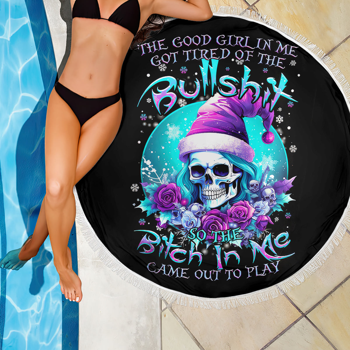 Skull Witch Santa Beach Blanket The Good Girl In Me Got Tired So Bitch In Me Came Out - Wonder Print Shop