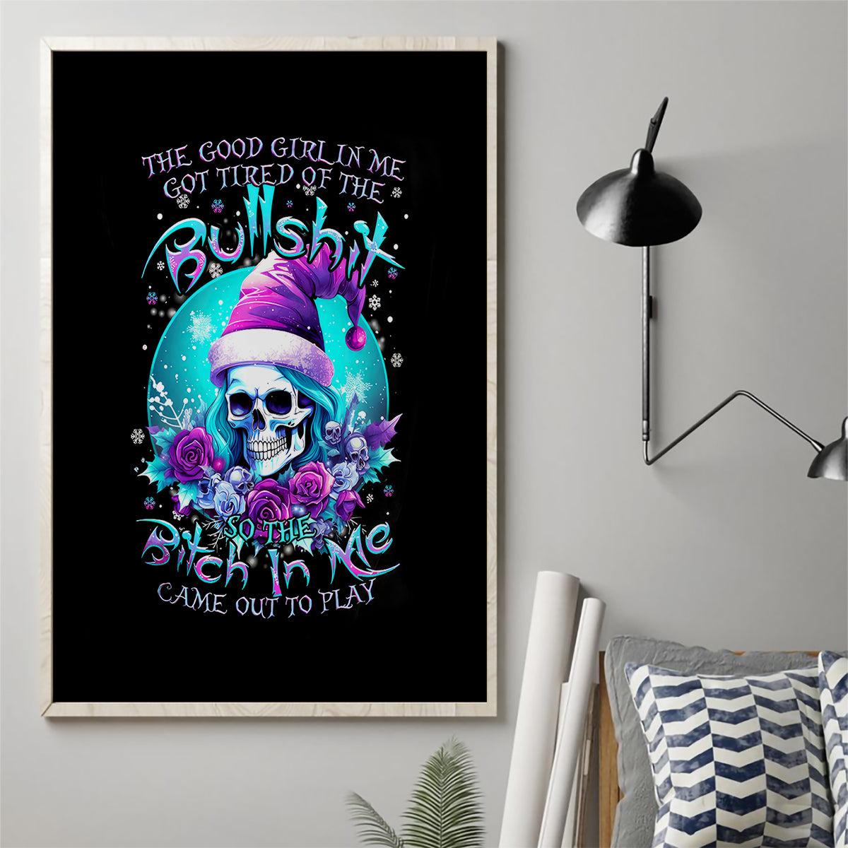 Skull Witch Santa Canvas Wall Art The Good Girl In Me Got Tired So Bitch In Me Came Out - Wonder Print Shop