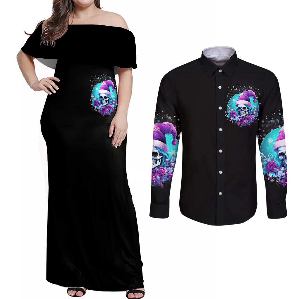 Skull Witch Santa Couples Matching Off Shoulder Maxi Dress and Long Sleeve Button Shirt The Good Girl In Me Got Tired So Bitch In Me Came Out - Wonder Print Shop