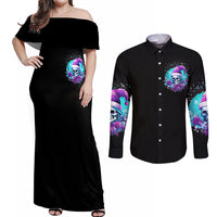 Skull Witch Santa Couples Matching Off Shoulder Maxi Dress and Long Sleeve Button Shirt The Good Girl In Me Got Tired So Bitch In Me Came Out - Wonder Print Shop